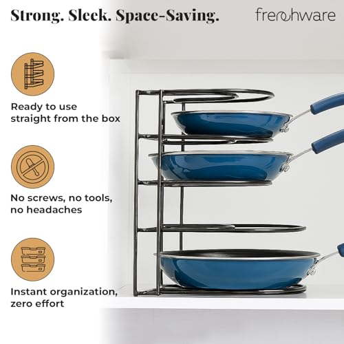 Image of Frenchware Heavy Duty 5-Tier Vertical Tawa Stand Shelf, 12.2 x 9 inch | For Skillets, Griddles, Trays, Freestanding or Wall-Mounted, Space Saving