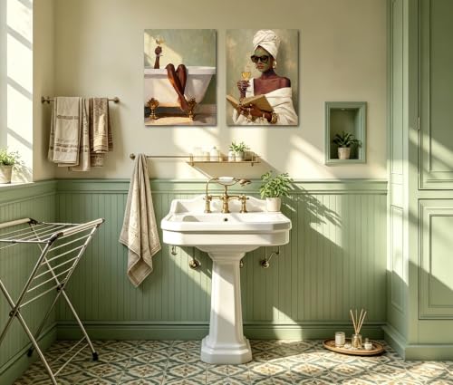 Image of Frimeeme Black Women Bathroom Wall Art,12x16 Inches, Unframed