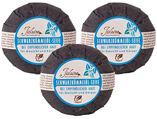 Schwarzkümmelöl-Seife im 3er Pack [Pflege für trockene und empfindliche Haut] Bio-Naturkosmetik - pflegende Reinigung für Gesicht und Körper - mit Olivenöl und Lorbeeröl, vegane Naturseife Cover