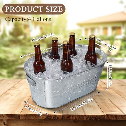 4 Pack Galvanized Tub 15.1 L Ice Bucket Large Metal Drink Buckets Beer Beverage Tub with Carry Handles for Champagne Cocktails Wine Cooling for Parties Mimosa Bar Supplies - Image 3
