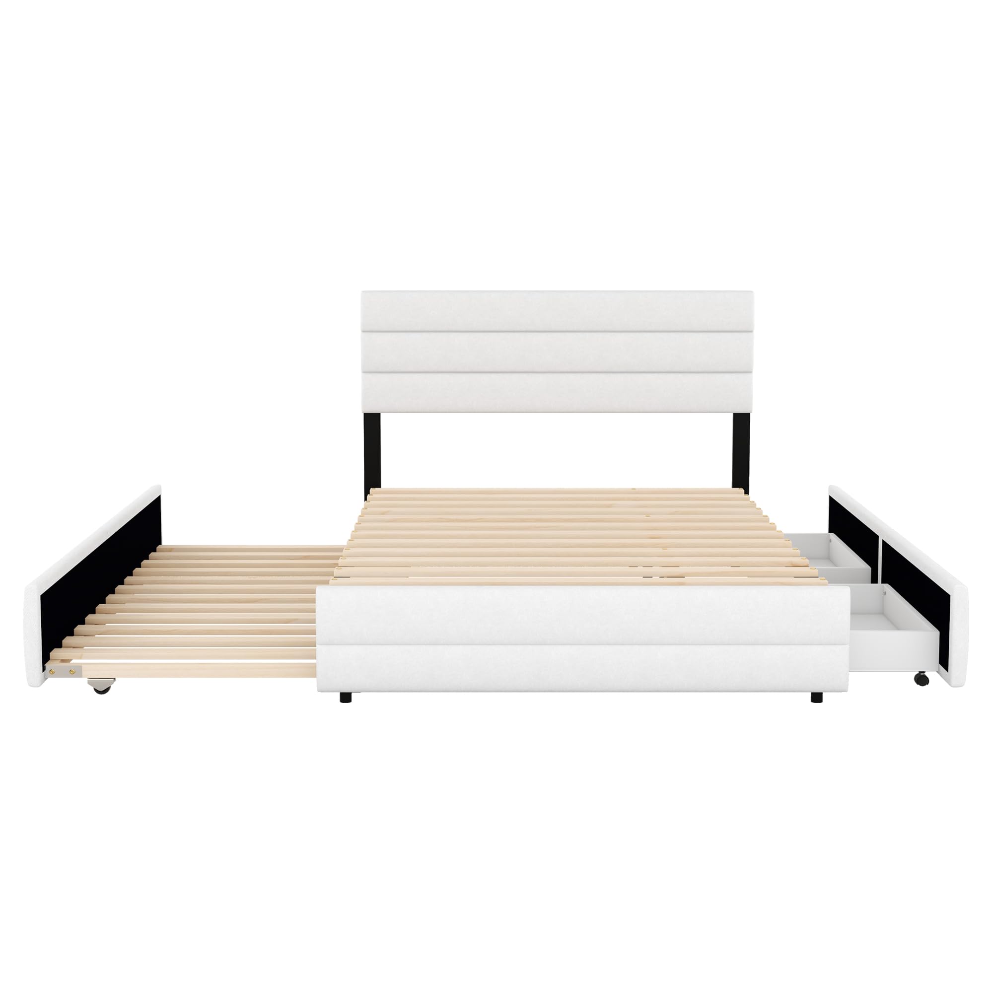 Idemon - Cama de plataforma con cajón de 140 x 200, adecuada para 2 personas, con 2 cajones (blanco)