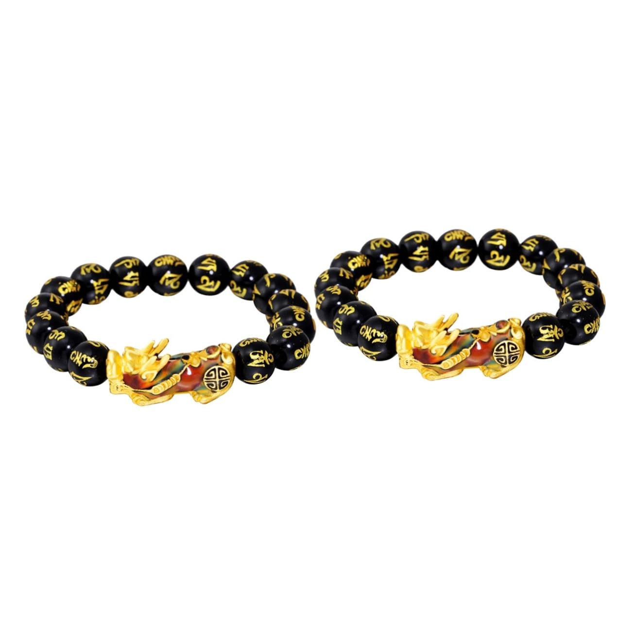 2 Piezas Pulsera Para Hombres Embutidoras De Medias Navidad Para Hombre Pulsera De La Suerte Feng Shui Encanto Cuentas Doradas Masculino Porcelana Aleación