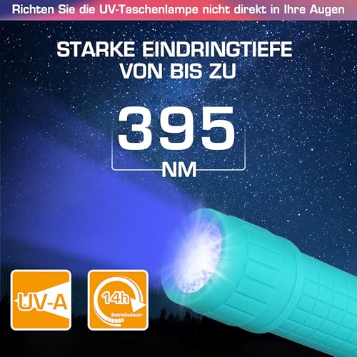 EverBrite Mini UV Taschenlampe 6 Stück, 395nm Schwarzlicht Lampe mit 18 AAA Batterien, Ultraviolettes Licht Haustier Urin Detektor für Hunde und Katzen, Geldscheinprüfer