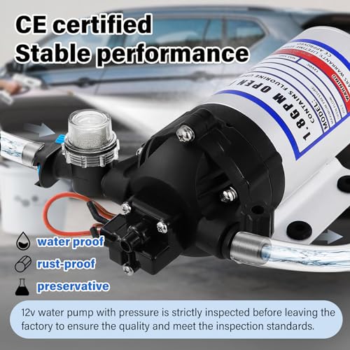 Image of 8000-543-236 Automatic-Demand Diaphragm Pump,12V DC Water Pump,1.8GPM,50PSI 3 /8 inch NPT Female Port,for Garden Irrigation and Pressure Washing