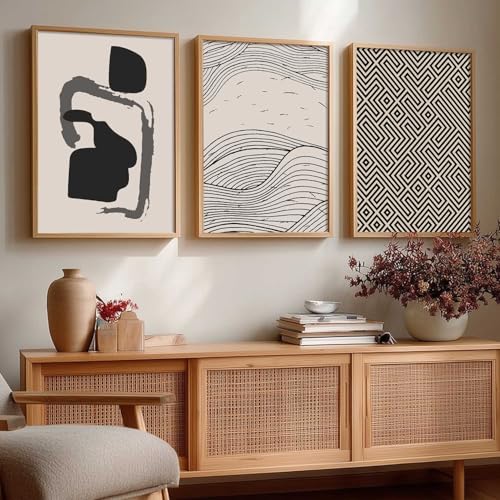 Image of HOTHOUSE Modern Art Decorative Wall Art Print With Frame Pattern Paintings For Living Room Bed Room Hotel Wall Decor Digital Reprint Set of 3 (13X17 inch)