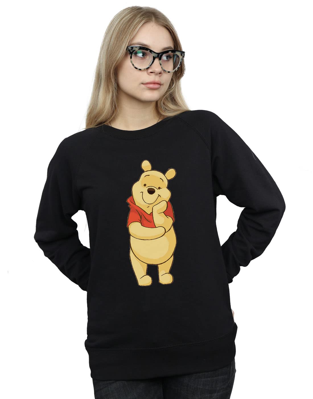 Absolute Cult Women's Black Disney Winnie The Pooh Cute Sweatshirt X-Large