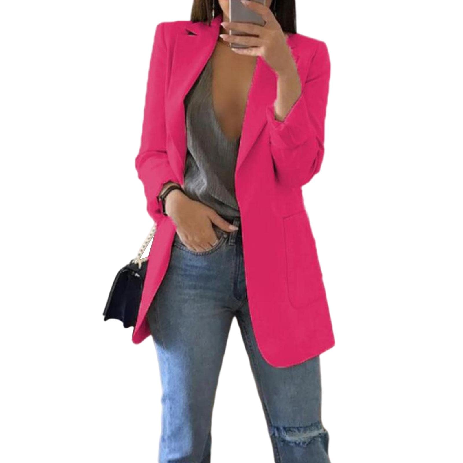 CALANDIS™ Women Cardigan Casual Suits Lapel Collar for Holiday Leisure Time Ladies Rose Red 5XL | Womens Clothing-image-30