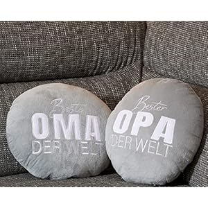 Kamaca 2er Set Dekokissen Kissen hellgrau Beste Oma und Bester Opa der Welt tolles Geschenk Größe je ca. 25×25 cm (2er…