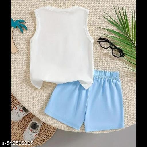 Image of Kid Boys Cotton Blend Summer Beach Printed Cotton Blend Top & Bottom Clothing Set