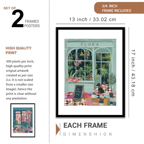 Image of NoWorries Illustration Art Frames for Wall Decor | Multicolor Framed Paintings with Synthetic Wood Frames for Cafe and Home Decoration | Laminated 300 GSM Prints, Set of 2 (Living Room & Bedroom)