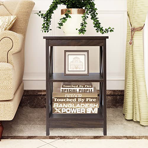 Rainbow Sophia Side Table, Modern Farmhouse Wood End Table With 3-Tier Storage, Dark Walnut #TOP2