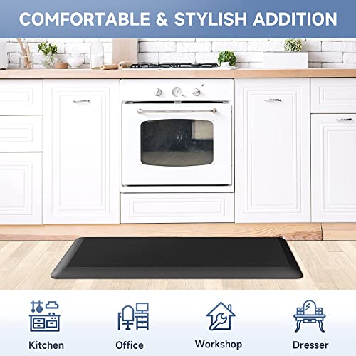 Image of StepRite 4 /5 Inch Thick Kitchen Mat Anti Fatigue Mat Kitchen Rugs Kitchen Decor Non-Slip, Stain Resistant, Water Resistant Kitchen Mats Desk Mat for Kitchen, Office, Workshop, Black, 17'' x 39''