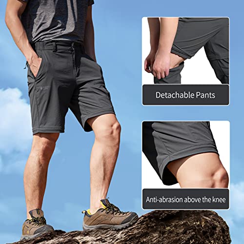 Pioneer Camp Men's Outdoor Convertible Hiking Pants Waterproof Quick Dry Fishing Pant Zip Off Work Trousers（Grey,L） #TOP2