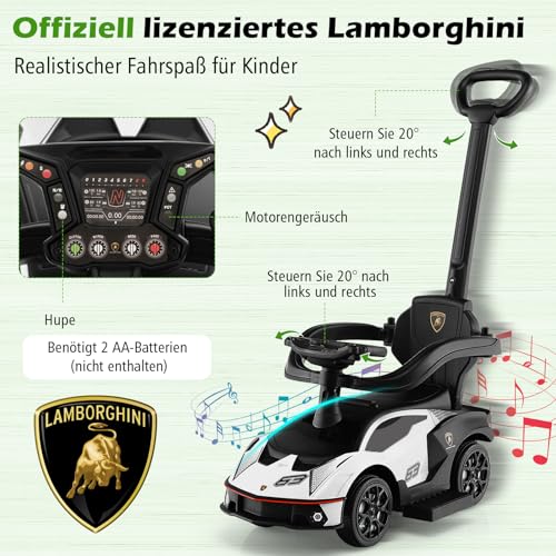 COSTWAY Rutschauto Lamborghini, Rutschfahrzeug mit Schiebstange & Stauraum, Schiebeauto mit Lenkrad & Hupe & Motorsound, 3-in-1 Rutscher Auto für Kinder ab 1 Jahr – Bild 5