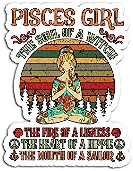 Pisces Girl The Soul of A Witch Vintage Yoga - Sticker Graphic - Auto, Wall, Laptop, Cell, Truck Sticker for Windows, Cars, Trucks