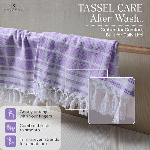 Image of 4 Pack Combo Colors Matrix Kitchen Towels, 100% Cotton, 16 inchx26 inch, Absorbent Tea Towel with Handmade Tassels, Reusable Cleaning Cloths - Lavender, Sandal Yellow, Aqua Blue, Forest Green