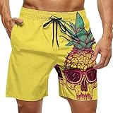 Sonnenbrille mit Totenkopf-Ananas-Motiv, für Herren, schnelltrocknend, für Strand, Board-Shorts, Sommer-Badehose mit Taschen - Schwarz - X-Large