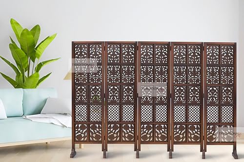 Image of Wooden Room Partition with Stands /Wall Divider for Living Room /Room Divider Wall Separator for Office (5 Panel- Mix with Stand)