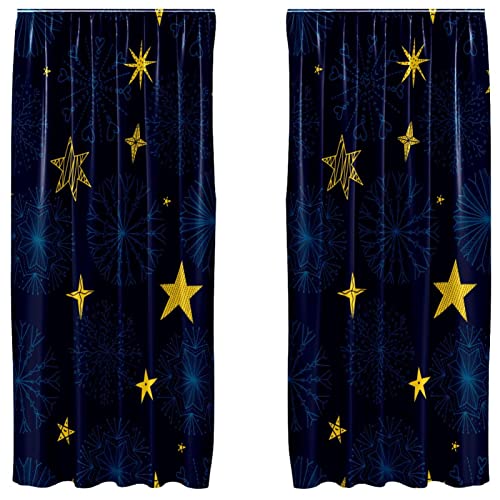 Cortinas opacas azules tipo boho con estampado floral; juego de dos paneles para control de luz 2
