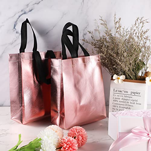 Jexine 100 Pcs Non Woven Bags Reusable Gift Bag With Handles Shopping Tote Bags Grocery Goodie Party Treat Bags Party Favors (Rose Gold) #TOP5
