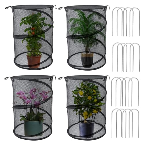4 Pack Pop up Plant Covers Tent from Animals, 20'H X 13'D Insect Barrier Mesh Plant Guard Cover Net...
