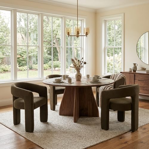 Hyfirm Modern Barrel Dining Chairs Set of 1, Comfy Chenille Upholstered Accent Dining Room Chair with Arm for Kitchen Living Room Bedroom Reception, Beige