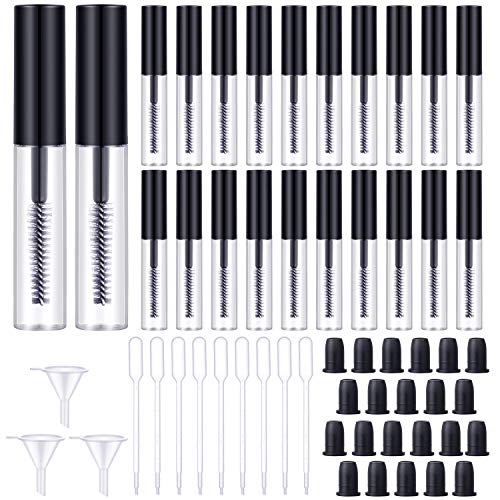 22 Pieces 4 ml Empty Mascara Tube with Eyelash Wand Eyelash Cream Container Bottle with 22 Inserts, 9 Pieces Dropper, 3 Pieces Funnels, Black