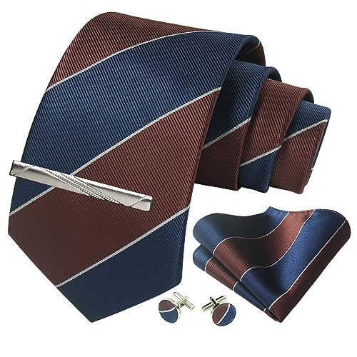 Image of Striped Plaid Polka Dot Mens Tie Formal Necktie Pocket Squares Ties Clips Cufflinks Classic for Men Set