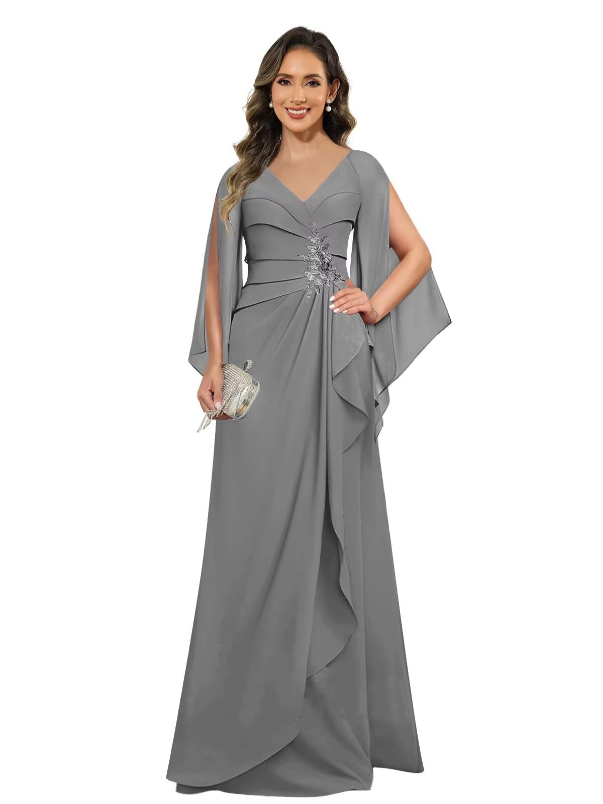Mother of The Bride Dresses with Sleeves Pleated Ruffle Formal Dresses for Wedding