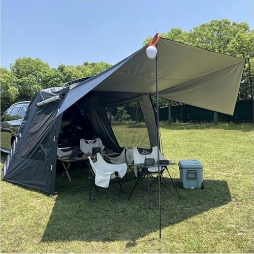 カーサイドタープ ワンタッチ 車 タープ テンションポール伸縮版 サイドタープ サイドオーニング キャンプ 4~6人用 210Dオックス生地 高さ調整可能 UVカット シルバーコーティング キャンプ 車中泊 デイキャンプ ソロキャンプ