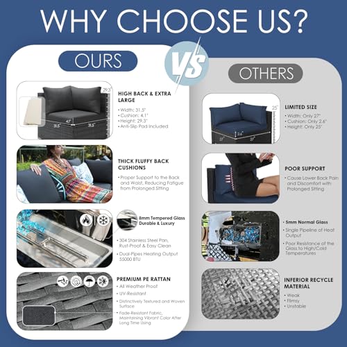 NICESOUL-Modern-Luxury-293-High-Back-Extra-Large-Size-Rattan-Patio-Furniture-Sectional-Sofa-Sets-with-GasPropane-Fire-Pit-Table-Outdoor-Conversation-Sets-with-Firepit-7-Pieces-Gray