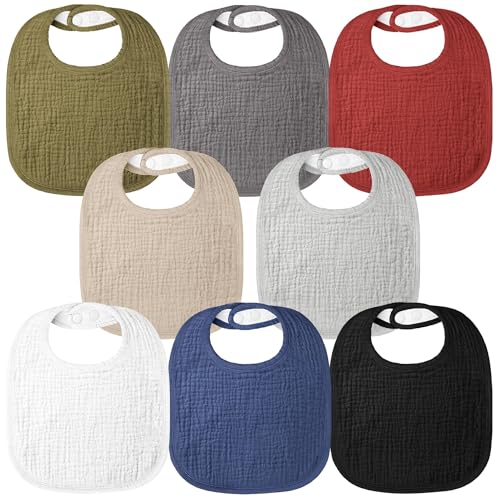 Image of Bearmoss Baby Muslin Drooling Bibs 100% Cotton Square Adjustable Bibs Gift for Baby Girls Boys Teething Drool 8 Pack