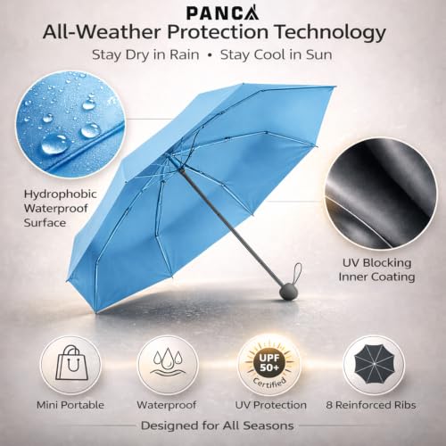Image of PANCA Foldable Travel Umbrella Compact Manual Sun Rain UV Protection
