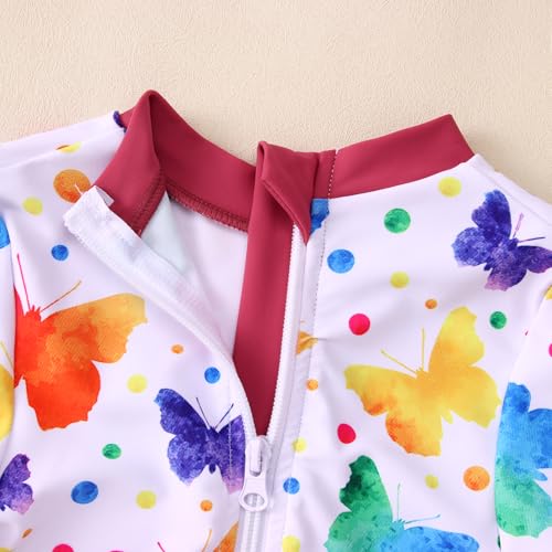 Image of IZYJOY Girl Long Sleeve Swimsuits Ruffle One Piece Rash Guard Bathing Suits Kids Floral UPF 50+ Zipper Swimwear 7-12Y