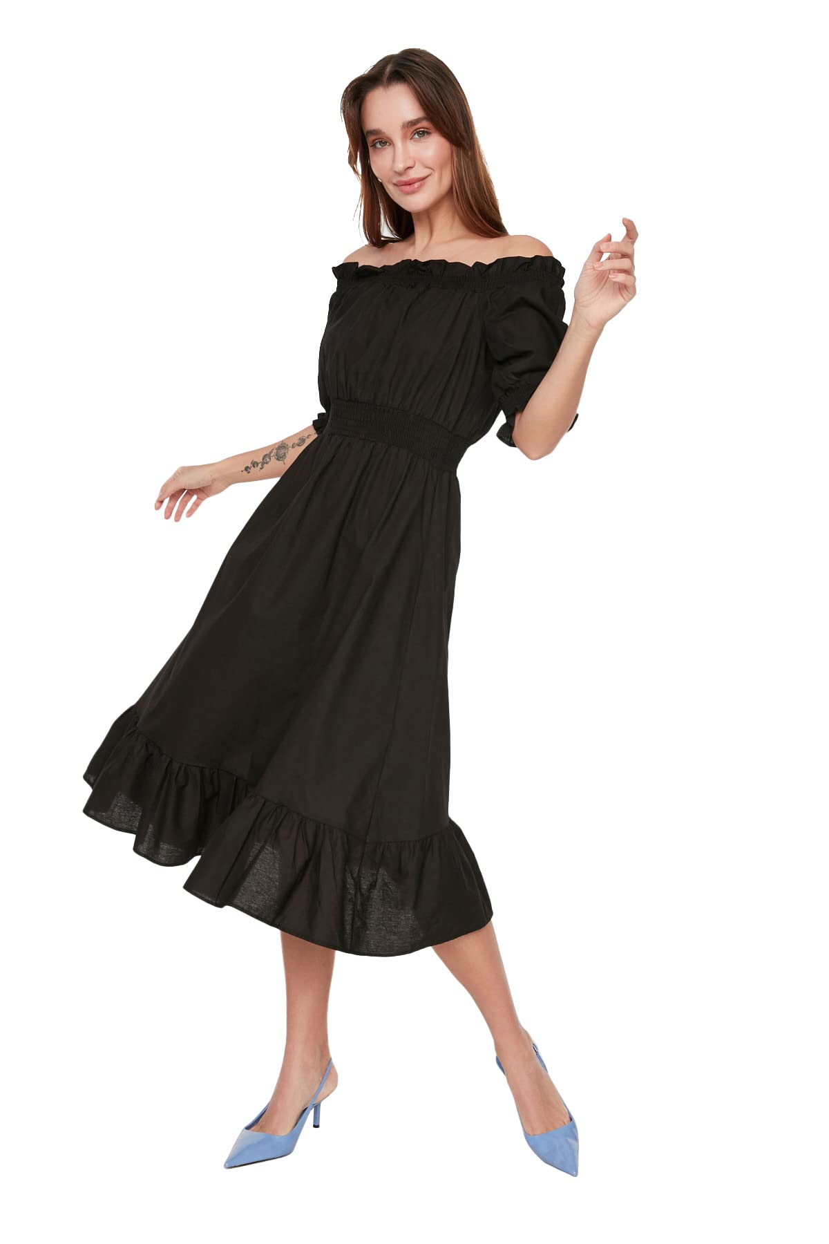 Trendyol FeMan Midi Skater Regular fit Woven Dress Black