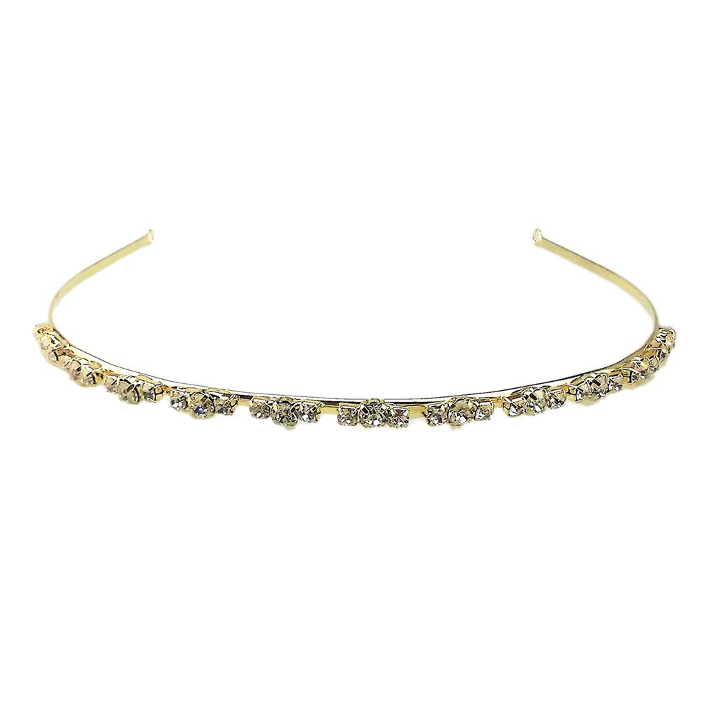 Princess Bridal Wedding Simple Rhinestone Hair Piece Headband, Gold-image-40