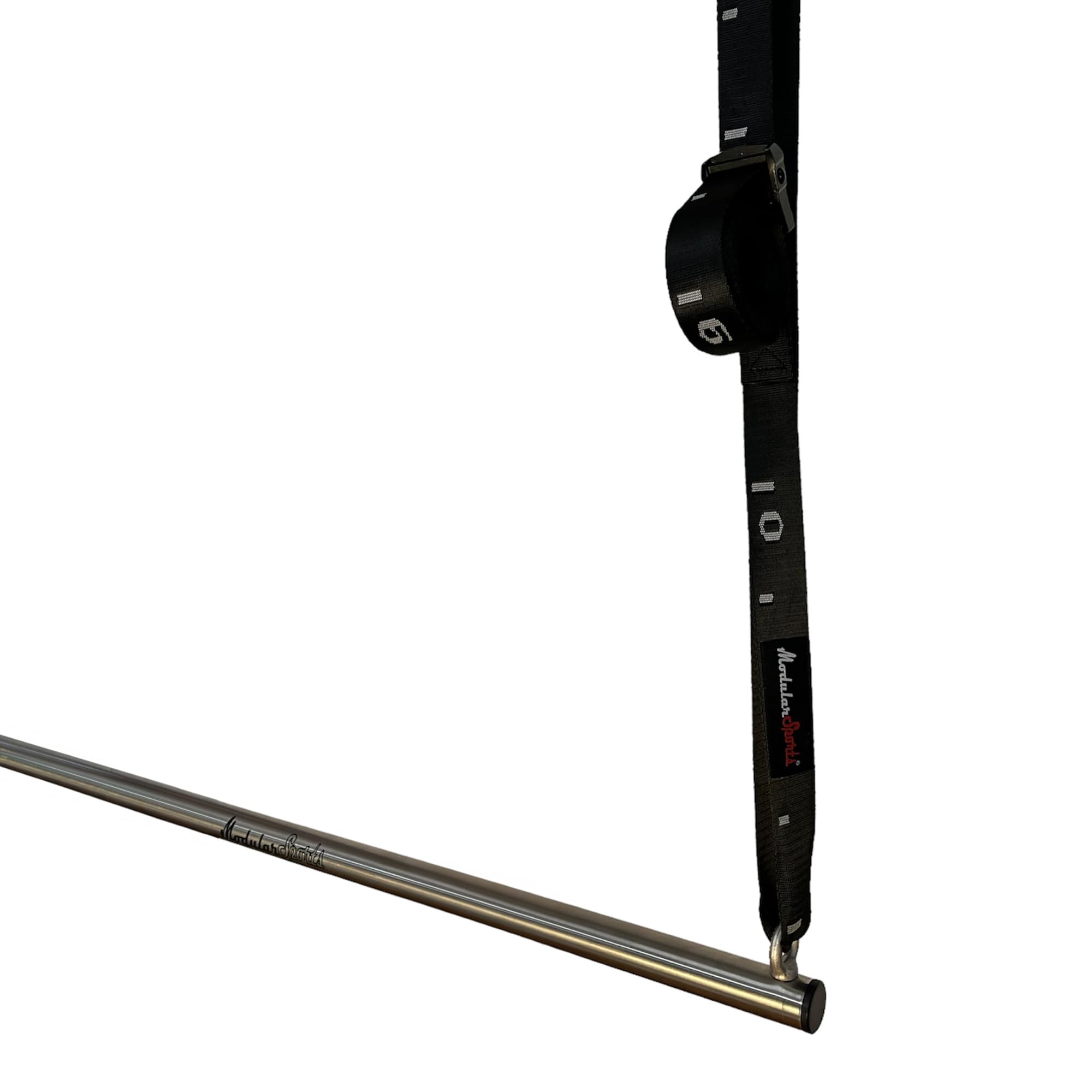 Barra per trazioni da appendere con cinghie e moschettoni, per allenamento di forza versatile, in acciaio inox