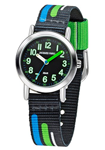 Montre enfant Jacques Farel KPS 403 analogique quartz avec bracelet tissu noir bleu vert