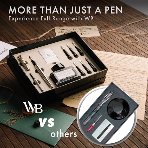 Image of Wordsworth & Black Luxury Calligraphy Pen Set for Writing, 6 Nibs, Silver | Fountain Ink Bottle, Cartridges & Refill Converter, Refillable, Silver, High End Gift for Men & Women, Journaling & Lettering