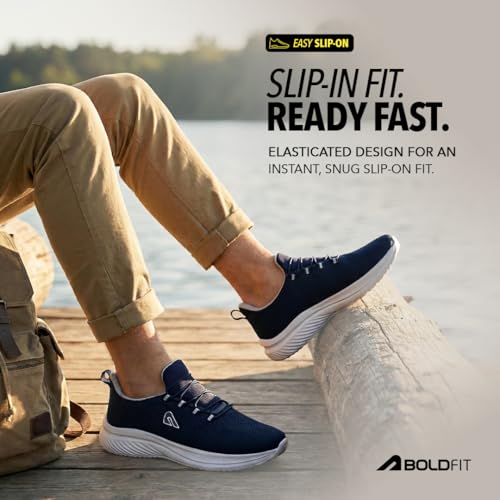 Image of Boldfit Mens Walking Shoes, Breathable Knit Slip-On Casual Shoes with Memory Foam Insole, Thick Eva Outsole & Padded Heel Support, Lightweight, Sock-Like Fit for All-Day Comfort