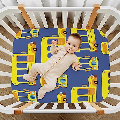 Image of Yellow School Bus Car Crib Sheets Soft Breathable Fitted Baby Crib Sheets Mattress Cover for Girl Boys, 52 inch x 28 inch x 9 inch