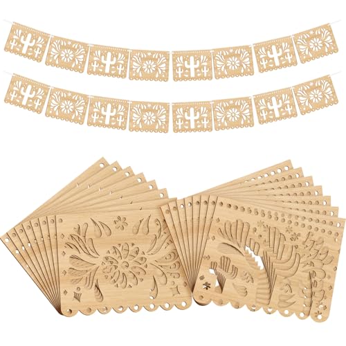 Image of Simgoing 4 Pack Papel Picado Classroom Decor Wooden Mexican Banners,Fresh