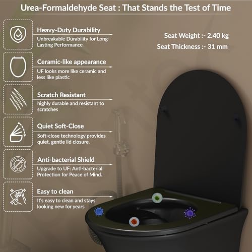 Image of Plantex Ceramic Rimless Commode for Toilet /Western Commode /Wall Hung Commode with Soft Closing Toilet Seat - P Trap (Matt Black)