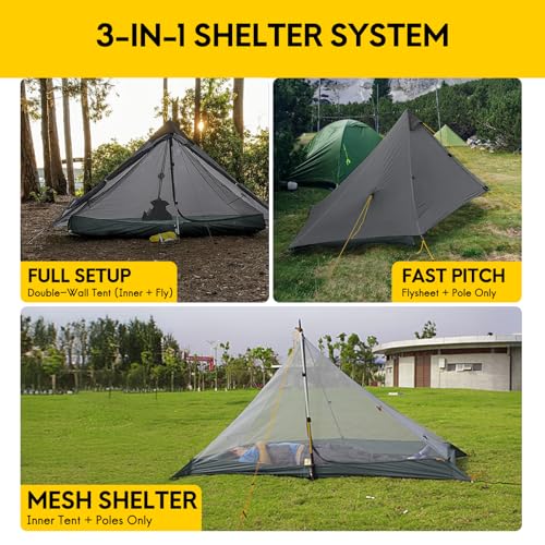 Image of LANSHAN Ultralight Waterproof 1-2 Person Backpacking Tent | Ultralight waterproof nylon, pitch anywhere, for camping & travel.
