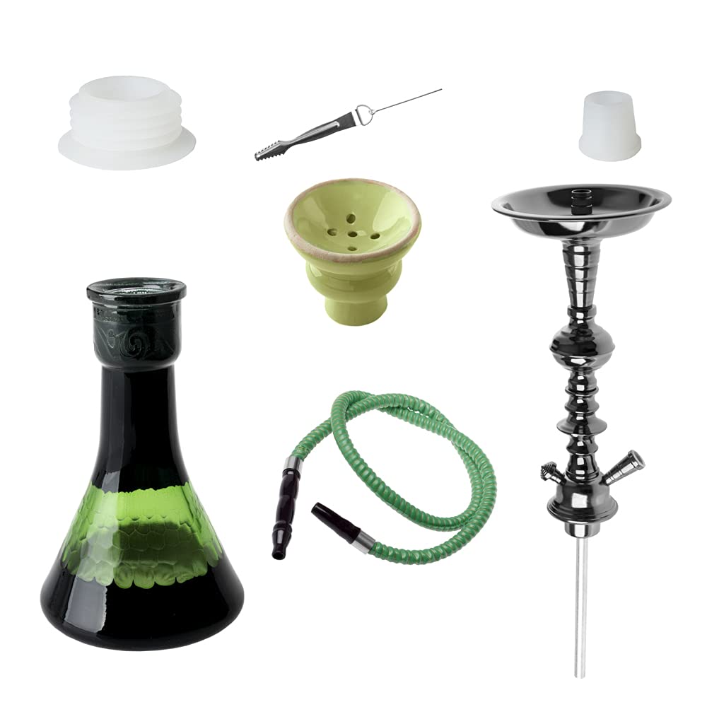 HIBRON Cachimba Grande 51cm Premium Kit Completo, con Cazoleta de Cerámica, 1 Manguera y Base de Cristal Translúcido