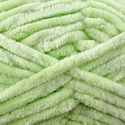 Image of Cuddly Velvet Chenille Yarn, Super Soft Fluffy Bulky for Knitting Crocheting Crafting Blanket Amigurumi, Durable for Shedding, 100 Gram (3.53 Ounces) 109 Yards (100 Meters) (Lime)