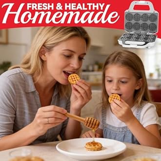 Mini Waffle Maker Machine, Tiny Waffle Bites Iron for Kids, Bake 8 x 2'' Tiny Waffle Bites, Small Waffle Maker, Compact & Easy Use, Non Stick Surface, Recipe Included, White