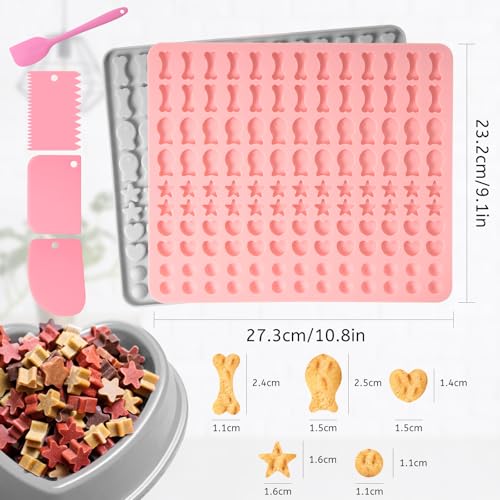 Votoko 2 Stück Backmatte Hundekekse, Silikon Hundekekse Backform 5 Formen in 1 BPA-Frei, Backmatten für Hundeleckerlies mit Teigschaber, Backunterlage Backform für DIY Hundekekse Leckerlis(130 Gitter)