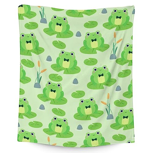 Frog Blanket Gifts - 30x40 Inches Cute Throw for Girls & Boys - Green Soft Fuzzy Blankets for Couch & Office