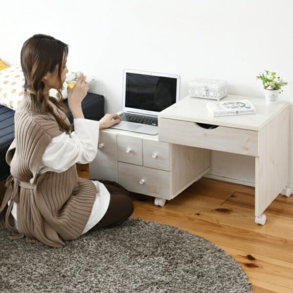 ドレッサー テーブル デスク メイク台 完成品 化粧台 伸縮ドレッサー キャスター付き ロータイプ コンパクト 化粧品 収納 鏡台